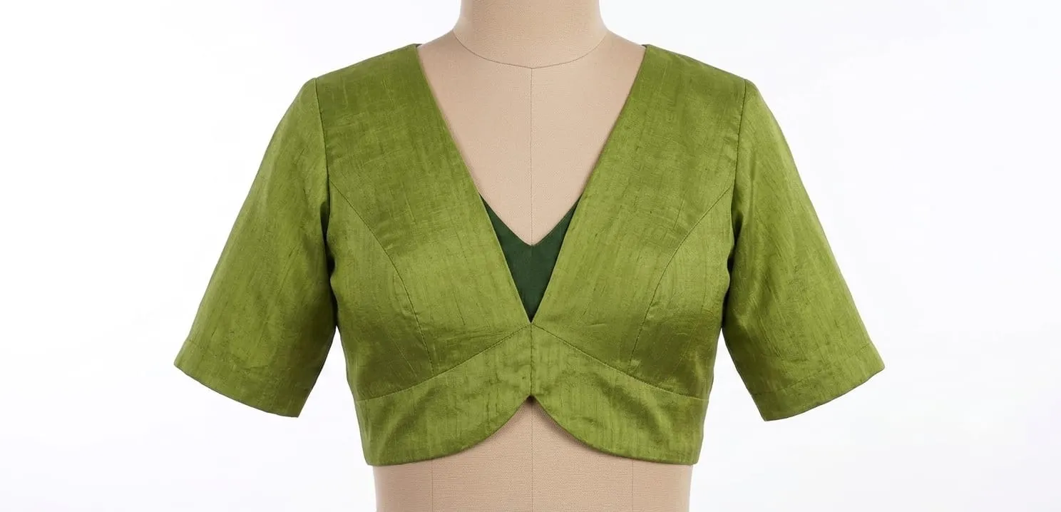 Raw Silk Ready-Made Saree Blouse with Jacket Style & Keyhole Neck | Designer Collection - Image 5