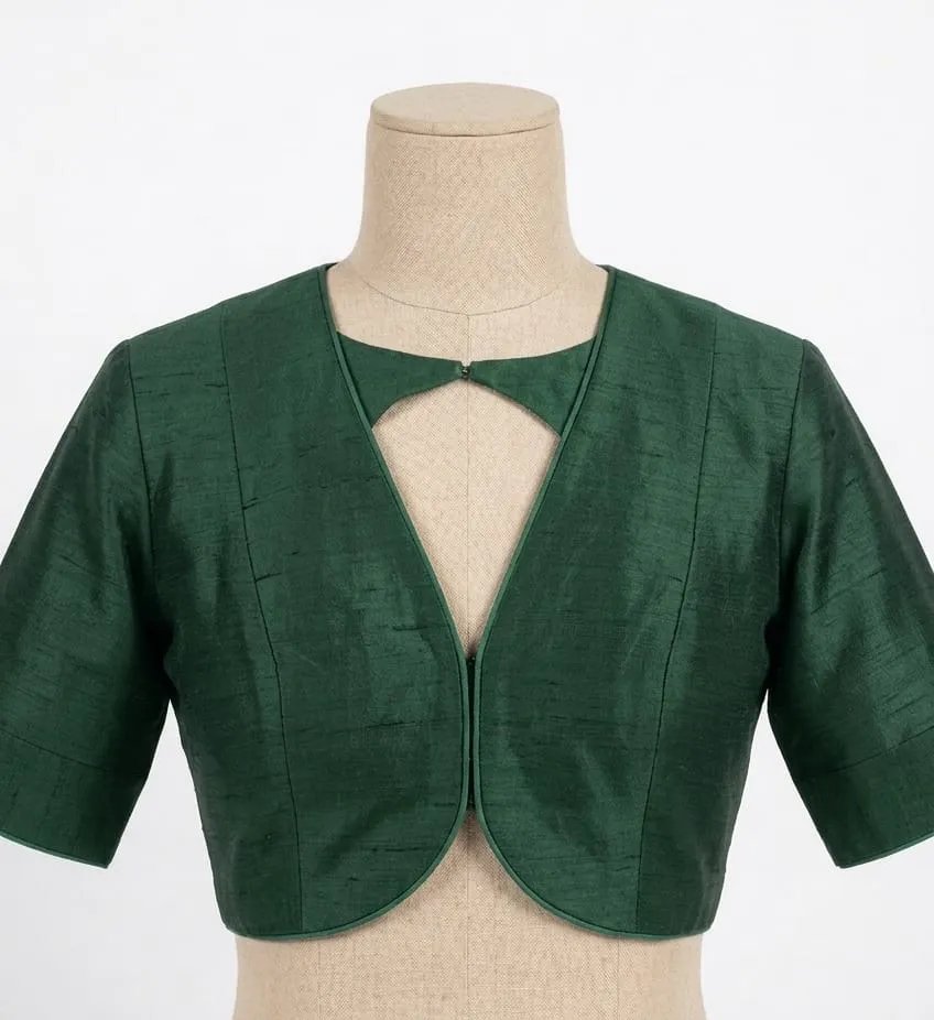 Raw Silk Ready-Made Saree Blouse with Jacket Style & Keyhole Neck | Designer Collection - Image 6