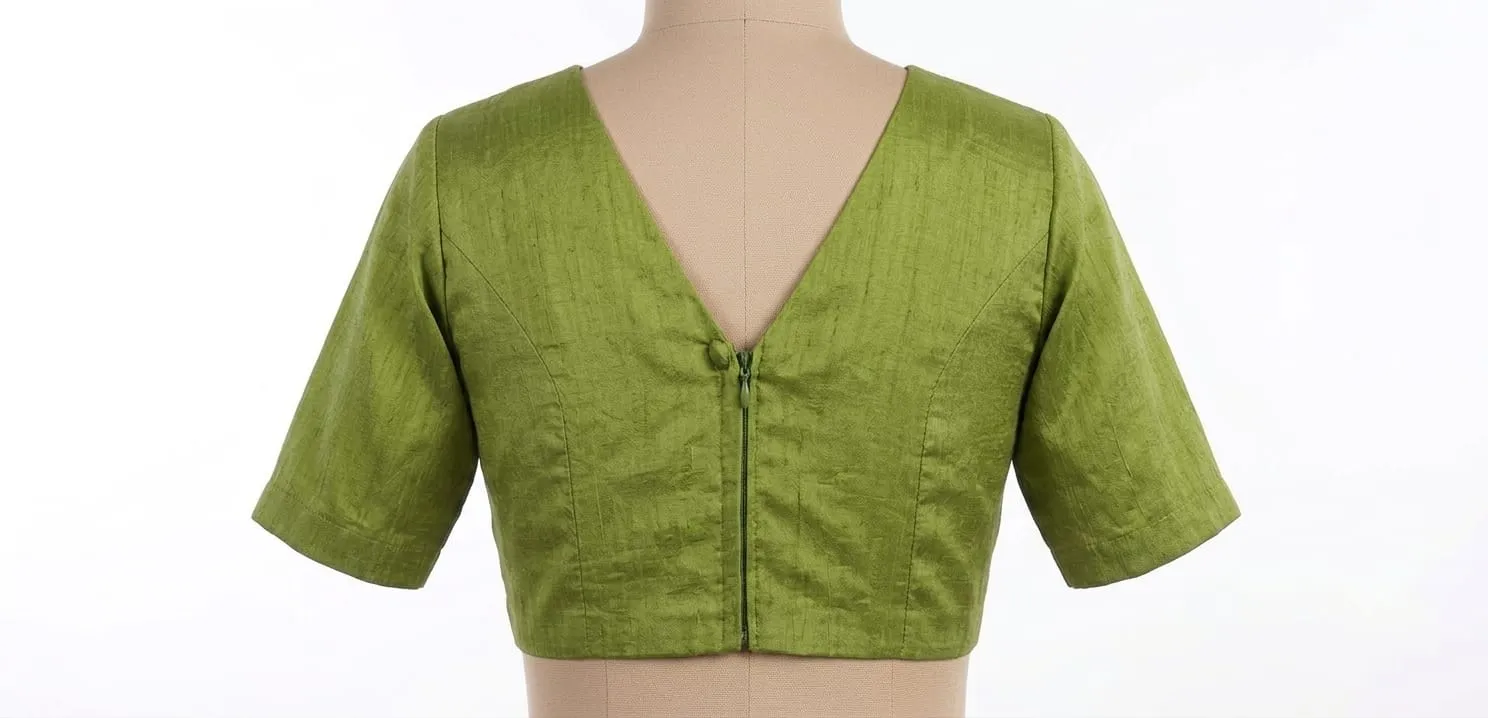 Raw Silk Ready-Made Saree Blouse with Jacket Style & Keyhole Neck | Designer Collection - Image 7