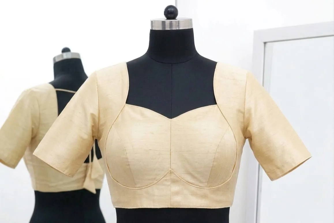 Raw Silk Saree Blouse | Sweetheart Neck Princess Cut Padded Blouse | Ready to Wear Stitched Blouse