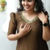 Raw Silk Straight Kurti for Women | Hand Embroidered V-Neck Zardozi Work Puff Sleeve Party Wear Kurta - Image 2