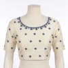 Readymade Raw Silk Embroidered Saree Blouse – V-Back Booti Work Designer Ethnic Crop Top with Elbow Sleeves