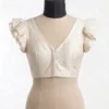 Readymade Raw Silk Saree Blouse with Ruffle Cap Sleeves – Deep V-Neck Padded Designer Ethnic Crop Top - Image 6