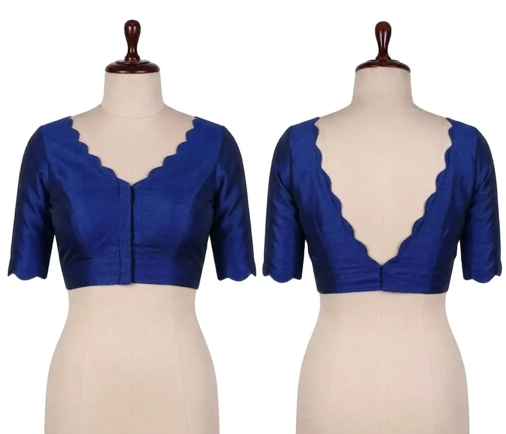 Readymade Scalloped Deep V-Neck Saree Blouse | Silk Cutwork Backless Choli Crop Top