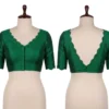 Readymade Scalloped Deep V-Neck Saree Blouse | Silk Cutwork Backless Choli Crop Top - Image 3