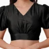 Readymade V-Neck Silk Puff Sleeve Saree Blouse | Front Pleated Elastic Back Crop Top - Image 5
