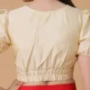 Readymade V-Neck Silk Puff Sleeve Saree Blouse | Front Pleated Elastic Back Crop Top - Image 6