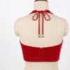 Red Velvet Halter Neck Saree Blouse | Backless Deep U-Neck Blouse with Tie Up | Designer Sleeveless Party Wear Blouse