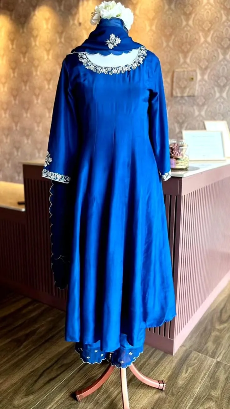Royal Blue Anarkali Suit with Pearl Embroidery | Designer Pakistani Party Wear Dress with Dupatta | Wedding Guest Outfit