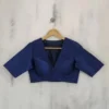 Royal Blue Deep V-Neck Readymade Blouse – Raw Silk Elbow Sleeve Padded Saree Blouse - Image 2