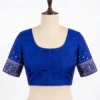 Royal Blue Silk Readymade Blouse with Mirror Work Sleeves | Broad U-Neck & Back Zipper