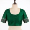 Royal Blue Silk Readymade Blouse with Mirror Work Sleeves | Broad U-Neck & Back Zipper - Image 3