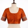 Royal Blue Silk Readymade Blouse with Mirror Work Sleeves | Broad U-Neck & Back Zipper - Image 4