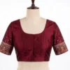 Royal Blue Silk Readymade Blouse with Mirror Work Sleeves | Broad U-Neck & Back Zipper - Image 6