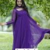 Royal Purple Georgette Anarkali Gown with Handwork Neckline & Dupatta – Festive Party Wear Long Frock