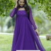 Royal Purple Georgette Anarkali Gown with Handwork Neckline & Dupatta – Festive Party Wear Long Frock - Image 3