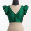 Ruffled Cap Sleeve Raw Silk Readymade Blouse | Deep V-Neck Saree Crop Top - Image 2