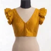 Ruffled Cap Sleeve Raw Silk Readymade Blouse | Deep V-Neck Saree Crop Top - Image 5