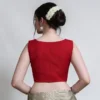 Sleeveless Red Front Open Silk Blouse – Elegant V-Neck Boat Back Plain Readymade Blouse for Saree - Image 2