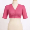 Solid Dark Pink V-Neck Saree Blouse – Half Sleeve Stitched Readymade Blouse for Sarees & Lehengas - Image 2