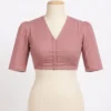 Solid Dark Pink V-Neck Saree Blouse – Half Sleeve Stitched Readymade Blouse for Sarees & Lehengas - Image 3