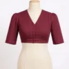 Solid Dark Pink V-Neck Saree Blouse – Half Sleeve Stitched Readymade Blouse for Sarees & Lehengas - Image 4