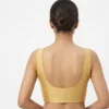 Solid Gold Raw Silk Sleeveless Saree Blouse – Deep U-Back & Front Button Open Padded Blouse - Image 2