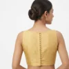 Solid Gold Raw Silk Sleeveless Saree Blouse – High Back Potli Button Readymade Crop Top