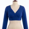 Solid Long Sleeve Readymade Blouse | Pleated Surplice V-Neck Padded Crop Top for Sarees - Image 3