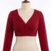 Solid Long Sleeve Readymade Blouse | Pleated Surplice V-Neck Padded Crop Top for Sarees - Image 4
