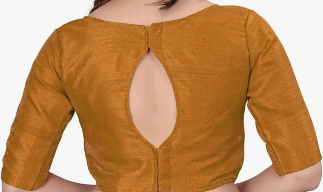 Solid Mustard Gold Raw Silk Padded Saree Blouse | Front Open Designer Half Sleeve Crop Top Blouse for Sarees & Lehengas