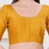 Solid Mustard Gold Raw Silk Padded Saree Blouse | Front Open Designer Half Sleeve Crop Top Blouse for Sarees & Lehengas - Image 2