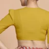 Solid Mustard Yellow Cotton Saree Blouse | Designer Princess Cut High Back Padded Crop Top Blouse for Daily & Office Wear - Image 2