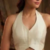 Solid Silk Halter Neck Blouse | Sleeveless Inverted V-Cut Readymade Blouse