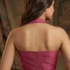 Solid Silk Halter Neck Blouse | Sleeveless Inverted V-Cut Readymade Blouse - Image 5