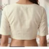 Solid V-Neck Readymade Blouse with Elbow Length Sleeves – Closed High Back Open Crop Top - Image 4
