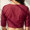 Solid V-Neck Readymade Blouse with Elbow Length Sleeves – Closed High Back Open Crop Top - Image 6