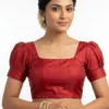 Square Neck Puff Sleeve Saree Blouse – Solid Raw Silk Readymade Crop Top with Back Open Hooks - Image 2