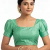 Square Neck Puff Sleeve Saree Blouse – Solid Raw Silk Readymade Crop Top with Back Open Hooks - Image 4