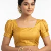 Square Neck Puff Sleeve Saree Blouse – Solid Raw Silk Readymade Crop Top with Back Open Hooks - Image 5