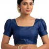 Square Neck Puff Sleeve Saree Blouse – Solid Raw Silk Readymade Crop Top with Back Open Hooks - Image 6