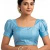 Square Neck Puff Sleeve Saree Blouse – Solid Raw Silk Readymade Crop Top with Back Open Hooks - Image 7