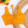 Textured Silk Sleeveless V-Neck Readymade Saree Blouse with Dori Latkan | Padded Princess Cut Crop Top for Women - Image 10