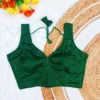Textured Silk Sleeveless V-Neck Readymade Saree Blouse with Dori Latkan | Padded Princess Cut Crop Top for Women - Image 11