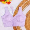 Textured Silk Sleeveless V-Neck Readymade Saree Blouse with Dori Latkan | Padded Princess Cut Crop Top for Women - Image 12