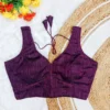 Textured Silk Sleeveless V-Neck Readymade Saree Blouse with Dori Latkan | Padded Princess Cut Crop Top for Women - Image 2