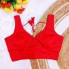 Textured Silk Sleeveless V-Neck Readymade Saree Blouse with Dori Latkan | Padded Princess Cut Crop Top for Women - Image 7