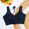 Textured Silk Sleeveless V-Neck Readymade Saree Blouse with Dori Latkan | Padded Princess Cut Crop Top for Women - Image 8