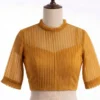 Trendy Pleated High Neck Saree Blouse with Sheer Yoke & Sleeves - Image 2