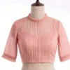 Trendy Pleated High Neck Saree Blouse with Sheer Yoke & Sleeves - Image 3